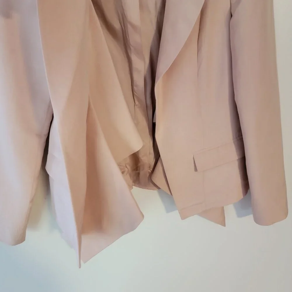 ASOS Design Blazer‎ Baby Pink Open Assymetric Beaded Shoulders Us Sz 10 UK 14